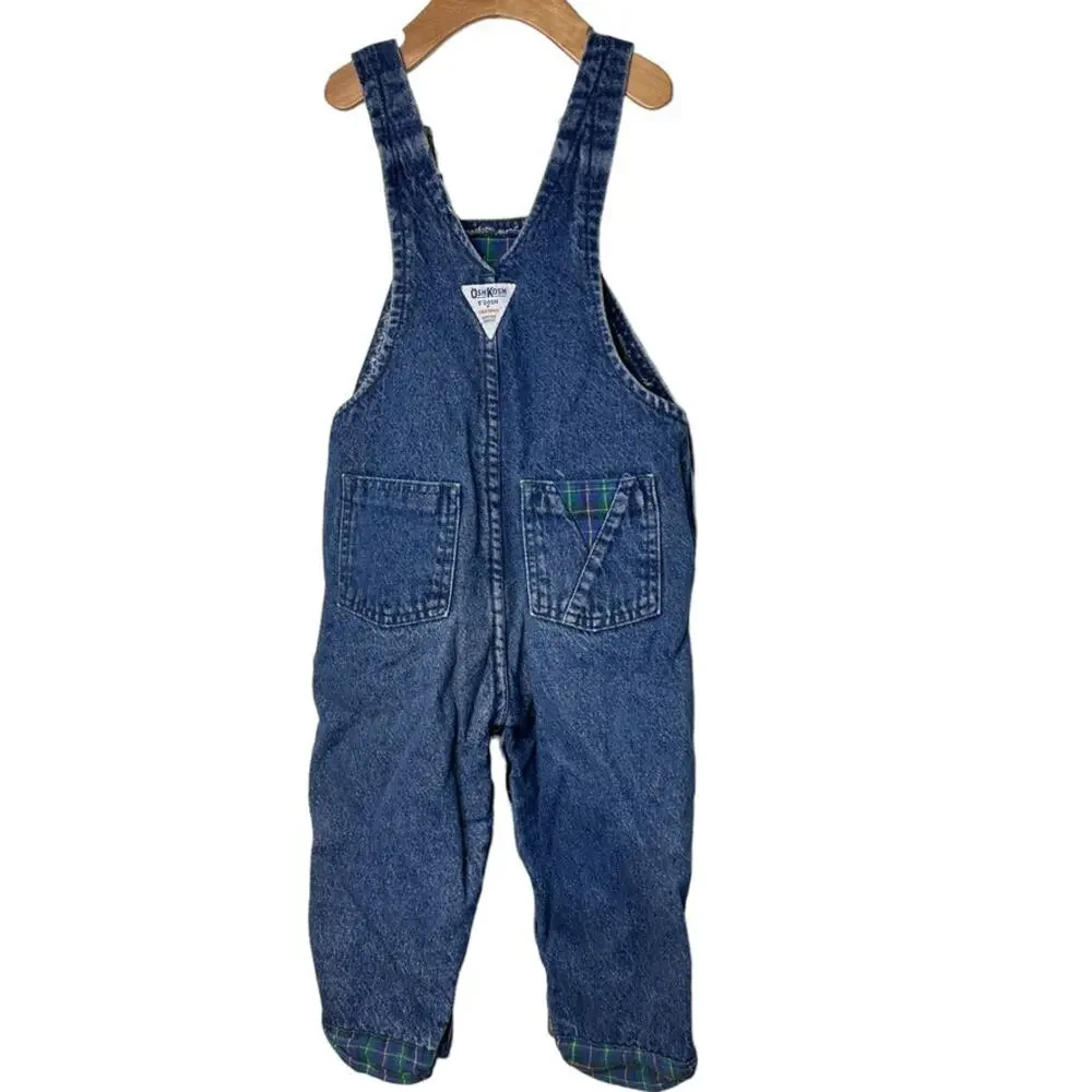 Vintage OshKosh B'Gosh Lined Denim Cuffed Overalls Size 3T 100% Cotton USA